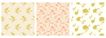 Botanical Floral Plants Seamless Patterns Setのイラスト素材