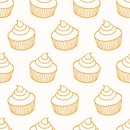 Pastry, sweet bakery seamless pattern cupcakes.のイラスト素材