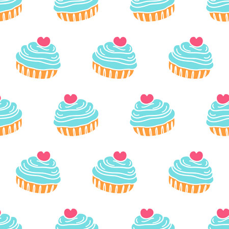 Bakery seamless pattern cupcake and muffin doodlesのイラスト素材