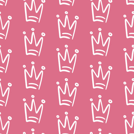 Cute Hand drawn crowns doodles seamless patternのイラスト素材