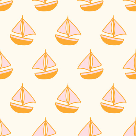 Yacht ships sailboats retro ocean seamless patternのイラスト素材