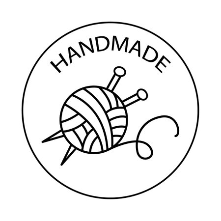 Handmade Yarn Knitting Logo. Knitted Ball Badgeのイラスト素材