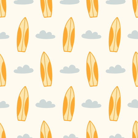 Surfing seamless pattern with hand drawn surfboardのイラスト素材