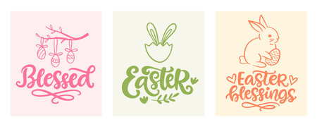 Easter design set with phrase cute brush letteringのイラスト素材