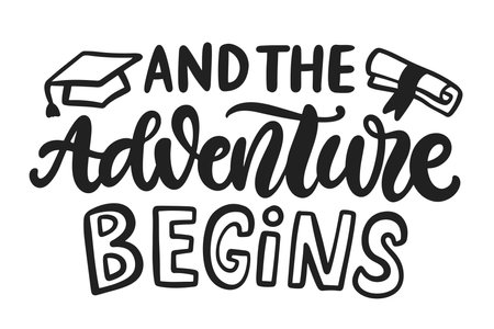 And the adventure begins graduate school letteringのイラスト素材