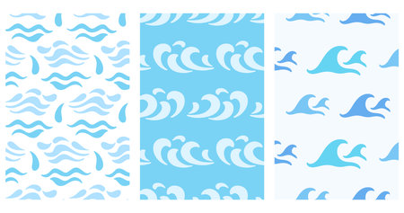 Abstract blue ocean waves cover backgrounds setのイラスト素材