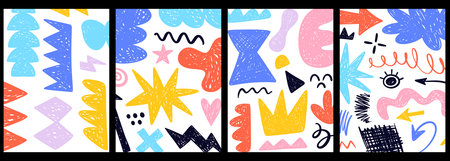 Pen scribble doodle shapes collage background set