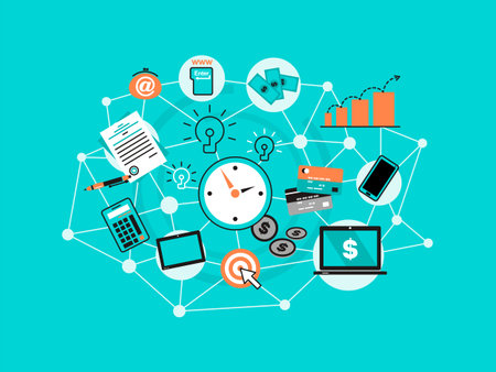 Modern flat thin line design illustration, concept of online shopping, internet sales with retail...