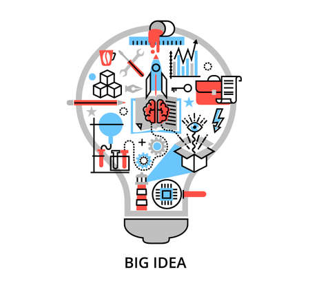 Modern flat thin line design vector illustration, concept of creative big idea in the form of bulb lamp , for graphic and web designのイラスト素材