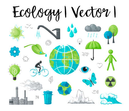 Modern watercolor design illustration, concept of ecology and saving earth environment problem, for graphic and web designのイラスト素材