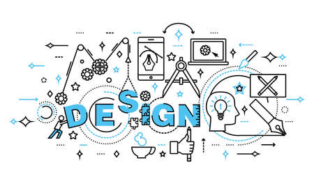 Modern flat thin line design illustration, concept of design process and web development, for graphic and web designのイラスト素材