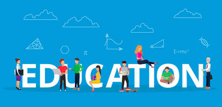 Modern flat design illustration, education concept with young people using laptop, smart phone and read book, and teachers, for graphic and web designのイラスト素材