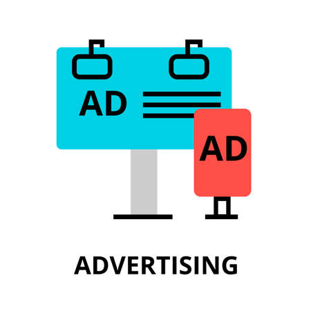 Modern flat thin line design vector illustration, concept of advertising, marketing and promotion process, for graphic and web designのイラスト素材