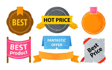 Set of sale and advertistment labels in watercolor style, vector illustration for graphic and web designのイラスト素材