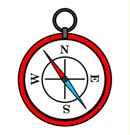 Compass cartoon sticker in retro style on white background, vector illustration for travel themeのイラスト素材