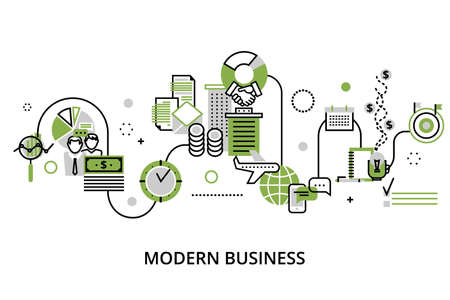 Modern editable line design illustration, concept of modern business process and finance success in greenery color, for graphic and web design.のイラスト素材