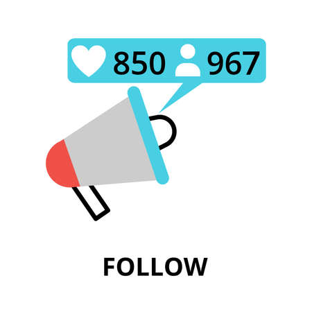 Modern flat thin line design vector illustration, concept of following in social media, for graphic and web designのイラスト素材
