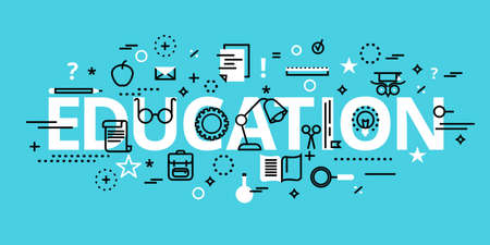 Modern flat thin line design vector illustration, education concept, for graphic and web designのイラスト素材