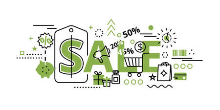 Modern flat editable line design vector illustration, sale concept in greenery color, for graphic and web designのイラスト素材