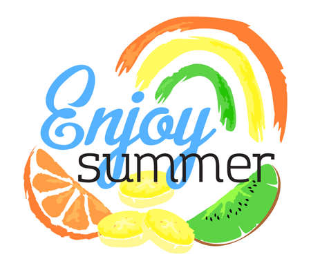 Enjoy Summer fruit sticker. Vector illustration in watercolor style, for graphic and web designのイラスト素材