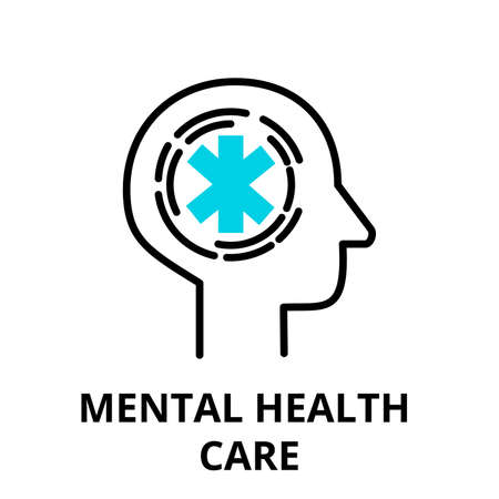 Mental Health Care icon, flat thin line vector illustration, for graphic and web designのイラスト素材