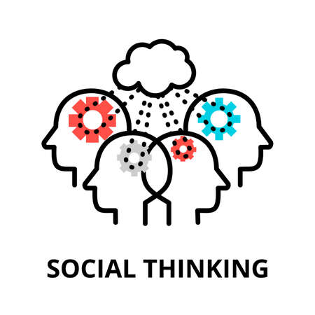 Social Thinking icon, flat thin line vector illustration, for graphic and web designのイラスト素材