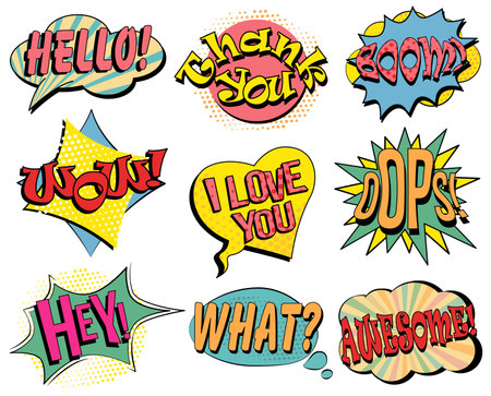 Set of speech bubbles in retro style. Vector illustration isolated on white background