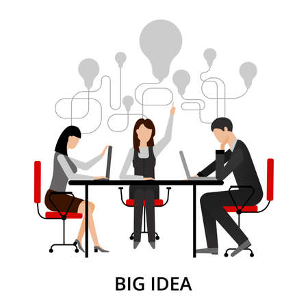 Modern flat thin line design vector illustration, concepts of creative big idea, teamwork process and success in business, for graphic and web designのイラスト素材
