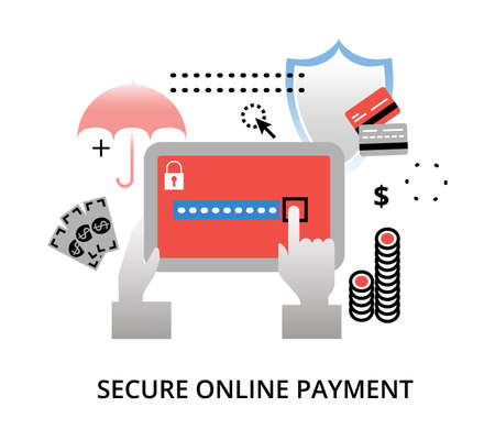 Modern flat design vector illustration, secure online payment concept, for graphic and web designのイラスト素材