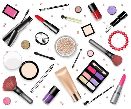 Cosmetics set, hand drawn style vector illustrationのイラスト素材