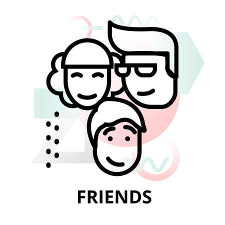 Modern flat thin line design vector illustration, concept of friends on abstract background, for graphic and web designのイラスト素材