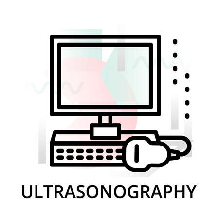 Modern flat editable line design vector illustration, concept of ultrasonography icon on abstract background, for graphic and web designのイラスト素材