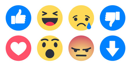 Set of flat emoticons and emojis for web design. Isolated. Vector illustrationのイラスト素材