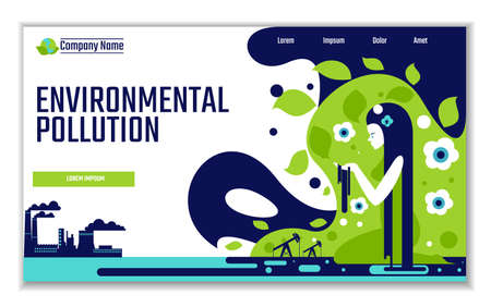 Website template of environmental pollution, for graphic and web design, flat design vector illustration のイラスト素材