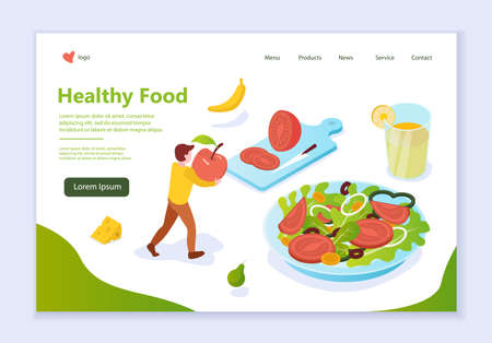 Concept of healthy food, web template, 3d isometric vector illustration for graphic and web designのイラスト素材