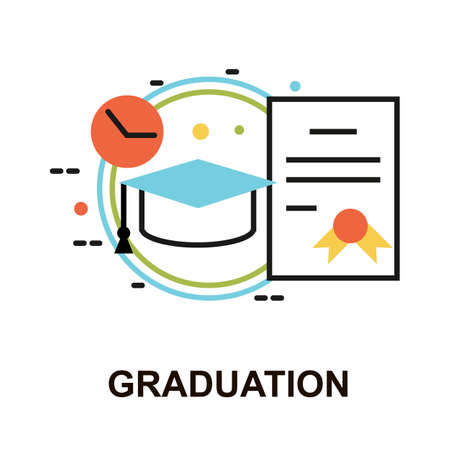 Modern flat line design vector illustration, concept of graduation for graphic and web designのイラスト素材