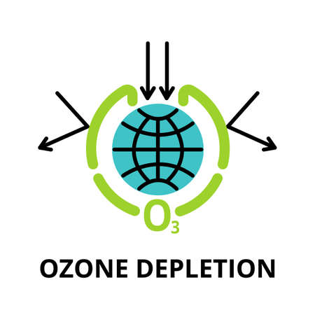 Modern flat thin line design icon, vector illustration, infographic concept of Ozone Depletion, for graphic and web designのイラスト素材