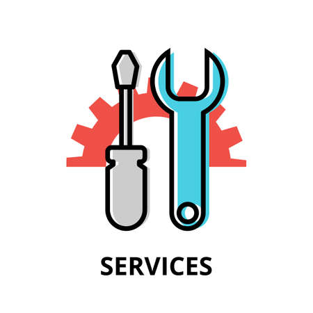 Concept of Services icon, modern flat thin line design vector illustration, for graphic and web designのイラスト素材