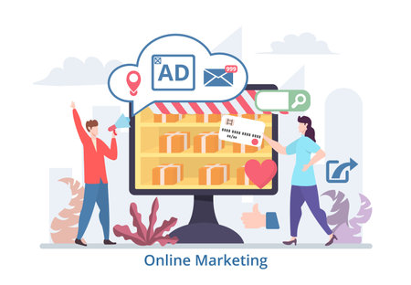 Concept of Online Marketing, modern flat design vector illustration close-upのイラスト素材