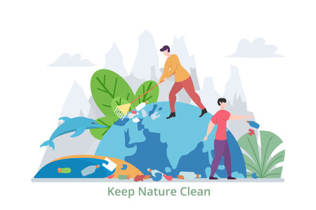 Concept of Keep Nature Clean, flat design vector illustration close-up