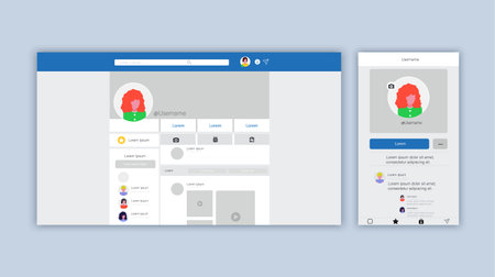 Set of Social Media Applications web page design templates, modern user interface and content mockup...