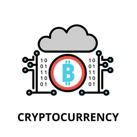 Concept of Cryptocurrency icon, modern flat thin line design vector illustration, for graphic and web designのイラスト素材