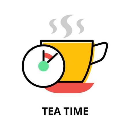 Concept of Tea Time icon, flat line design vector illustration, for graphic and web designのイラスト素材