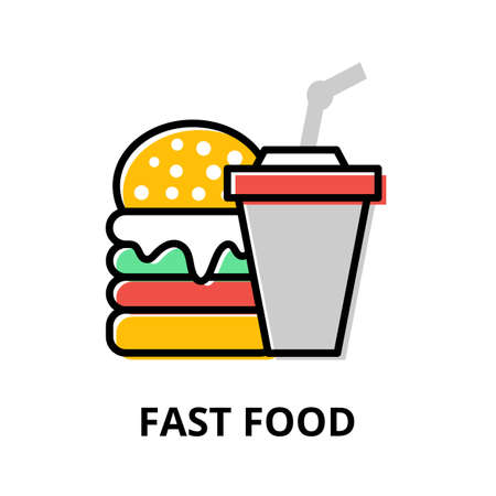 Concept of Fast Food icon, flat line design vector illustration, for graphic and web designのイラスト素材