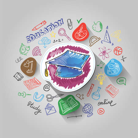 Concept of Education Process and Back to School, paint and paper cut designs, vector illustration, for graphic and web designのイラスト素材