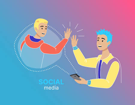 Concept of Social Media with people, flat design, vector illustration, for graphic and web designのイラスト素材