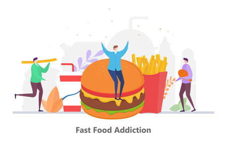 Concept of Fast Food Addiction, flat design vector illustration, for graphic and web designのイラスト素材
