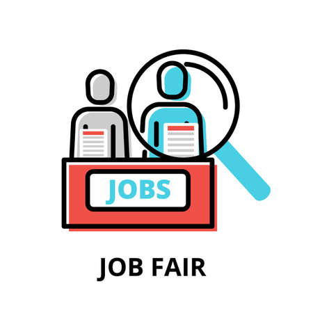 Concept of Job Fair icon, modern flat thin line design vector illustration, for graphic and web designのイラスト素材
