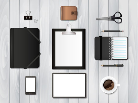 Business Mockup with office supplies, modern volume flat design vector illustration, for graphic and...