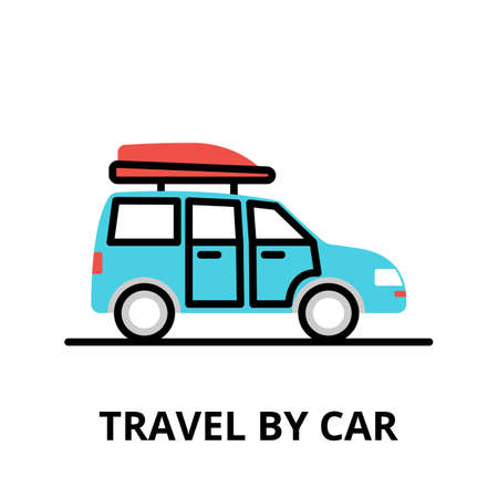Icon concept of Travel by Car, travel collection, modern flat line design, vector illustration, for graphic and web designのイラスト素材